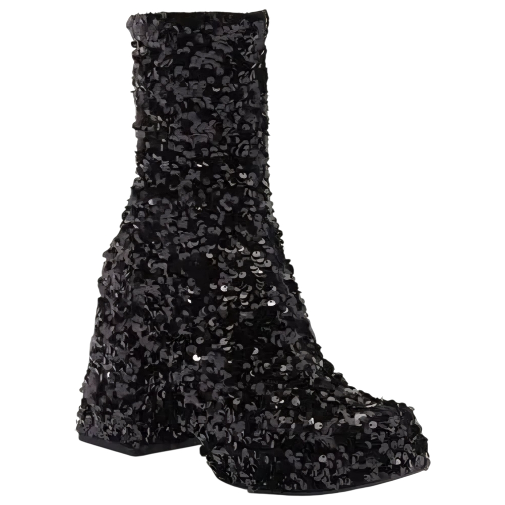 Abound Steffie Platform Booties Black Glitter Square Toe Y2K 6.5 NWOB